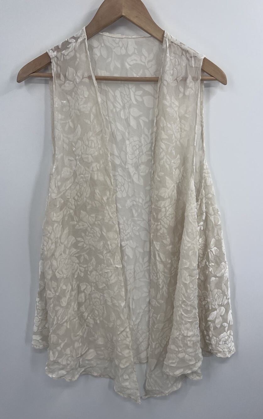 Unbranded Ivory Sheer Velvet Floral Flowy Vest O/S Boho Festival